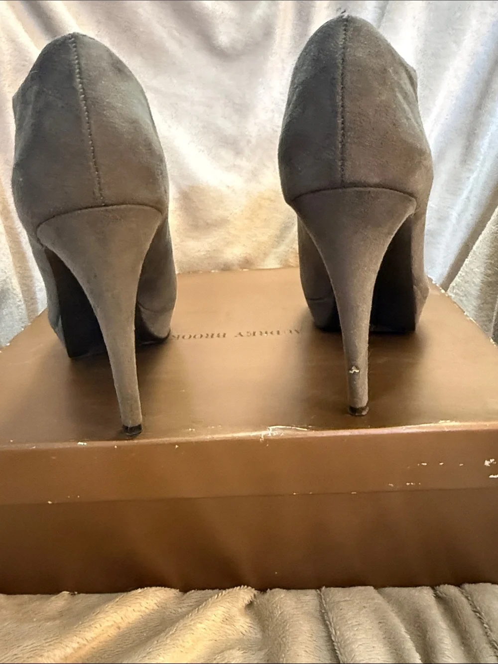 Audrey Brooke Gray Suede V-Cut Ankle Booties